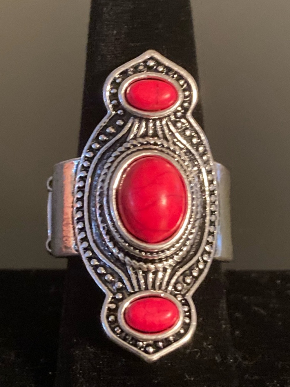 paparazzi Red Stone Boho Silver-Tone Statement Ring